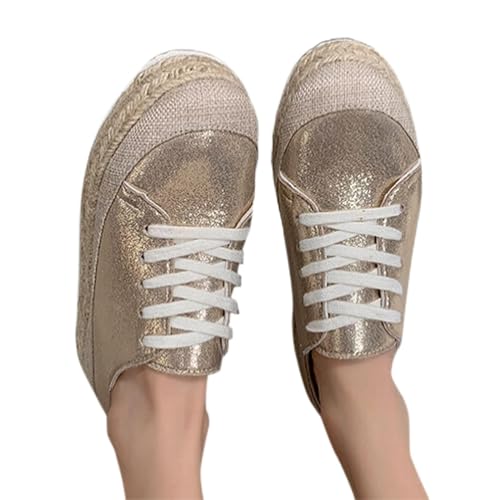 Mocasines Mujer Piel Zapatos Loafers Casual Mujer Zapatos Novedad de Verano, Zapatos Informales Bajos para Mujer, Zapatos Informales con Cordones y Gruesa de Lino Tejido con