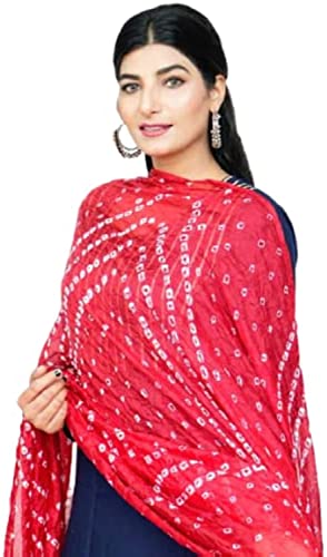 Image of PK HUB Women's Jaipuri Rajasthani Art Silk Bandhej Bandhani Dupatta