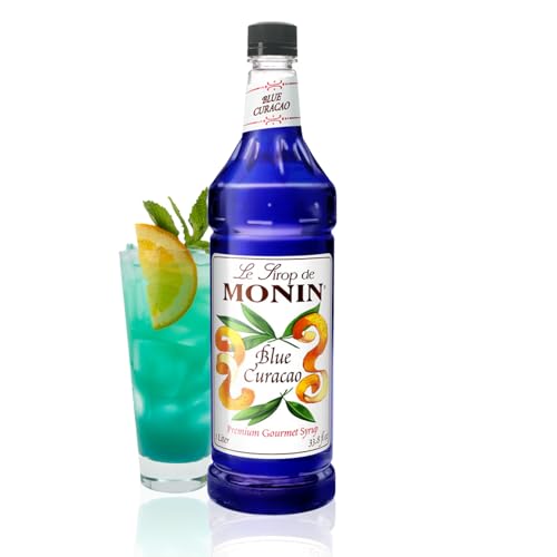 Monin - Premium Blue Curacao Syrup | Iconic Blue Hue & Zesty Sweetness for Cocktails & Creations | No Artificial Flavors Or Preservatives (BPA Free Bottle, 33.8 fl oz)