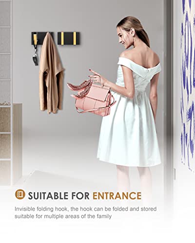 2 Pack，Waterproof Black Gold Wall Hooks，Foldable Towel Hooks For Bathrooms，Coat Hooks Wall Mounted，Free Perforated，Modern Coat Hooks，Bathroom Towel Hooks，Towel Door Hooks，Also For Balcony，Kitchen. #TOP6