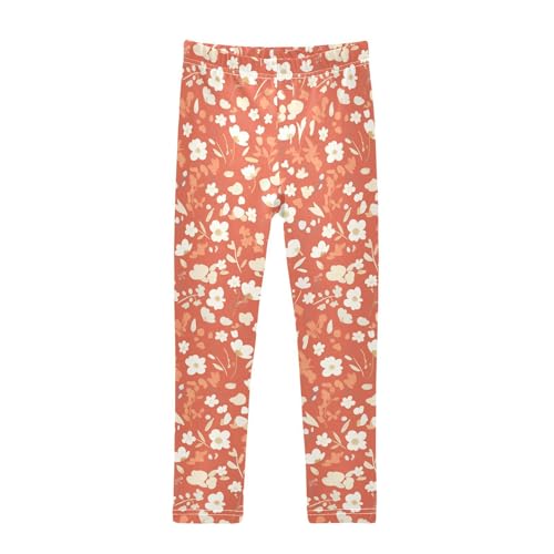 KLL Floral Pattern Cute Simple Flowers Vermilion Toddler Girls' Leggings Stretch Full Length Dance Pants Sports