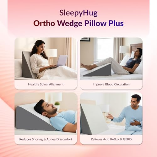 Image of SleepyHug Ortho Wedge Pillow Plus for GERD & Acid Reflux Relief | Firm HR Foam Incline Support Pillow for Sleeping, Reading & Post-Surgery Recovery | 21x19x10 Inches, White & Grey