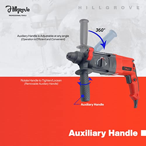 Image of Hillgrove HGHD26RD2 All Purpose 26 millimeters Hammer Impact Drill Machine Forward /Reverse Rotaion with 5 Bits for Making Holes in Metal /Wood /Concrete Hammer Drill (26 millimeters, 1200 W)