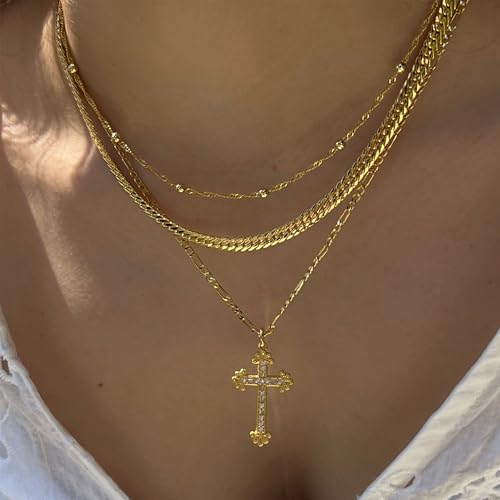 Cross Necklace for Women 14K Gold Plated Dainty Heart Cross Pendant Choker Simple Trendy Cute Cross Charm Diamond Necklace Faith Jewelry Religious Minimalist Gift2