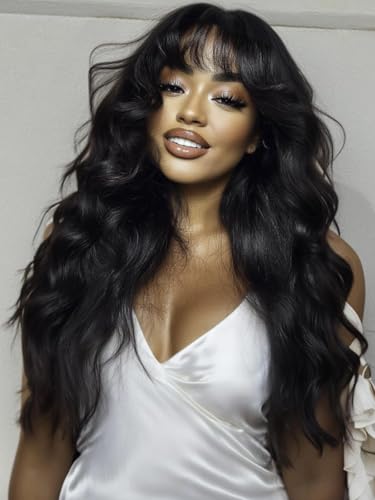 Image of KLAIYI Pre Everything Glueless 13x4 Lace Front Wigs Human Hair Loose Body Wave Bye Bye Knots Pre Cut Lace Pre Bleached Pre Plucked 30S Ready to Wear And Go Frontal Wig with Natural Curtain Bang 22Inch