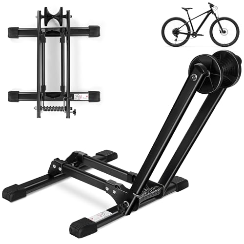 OUUTMEE Fahrradständer Indoor-Fahrradständer L-förmiger Klappständer Geeignet für Fahrradreifen mit einer Breite von bis zu 60 Millimetern, Innenlagerung für Mountainbikes und Rennräde, Schwarz