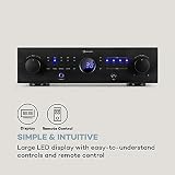 auna wzmacniacz AMP-CD950 DG – wzmacniacz mocy, moc wyjściowa: 8 x 100 W RMS na 4 omach, wbudowany DSP, 4 strefy stereo, Bluetooth, wejście optyczne, wejście AUX-In, CD-In, DVD-In, MP3 In, czarny