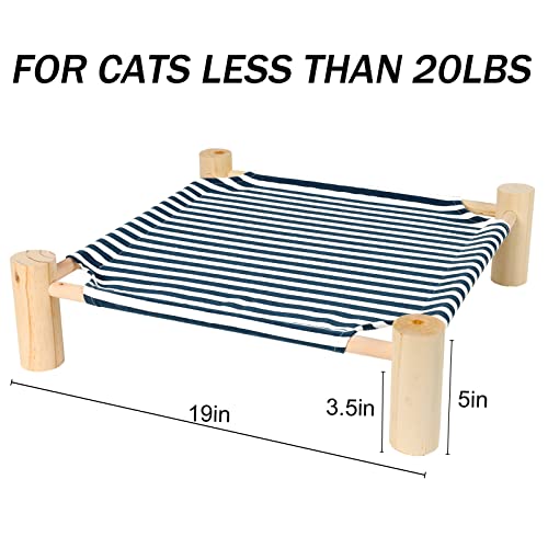 Patas Lague Cat And Dog Hammock Bed Small Dog Bed, Wooden Cat Elevated Cooling Outdoor Bed For All Seasons, Cat Beds For Indoor Cats, Cat Cots Furniture Pet Bed Puppy Bed(Blue Stripes) #TOP3