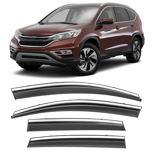 Image of Shatterproof Taped-On Window Deflectors for Honda CR-V 2012-2016 with Chrome Trim, Rain Guards, Window Visors for Car, Vent Deflector, 4pcs