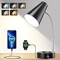 RUNTOP Desk Lamp, Black Desk Lamps for Home Office, LED Desk Light with USB Port and Type C Port, 5 Brightness Levels, 5 Color Temperatures, Flexible Gooseneck Desk Lamp, Table Lamp for Reading Study