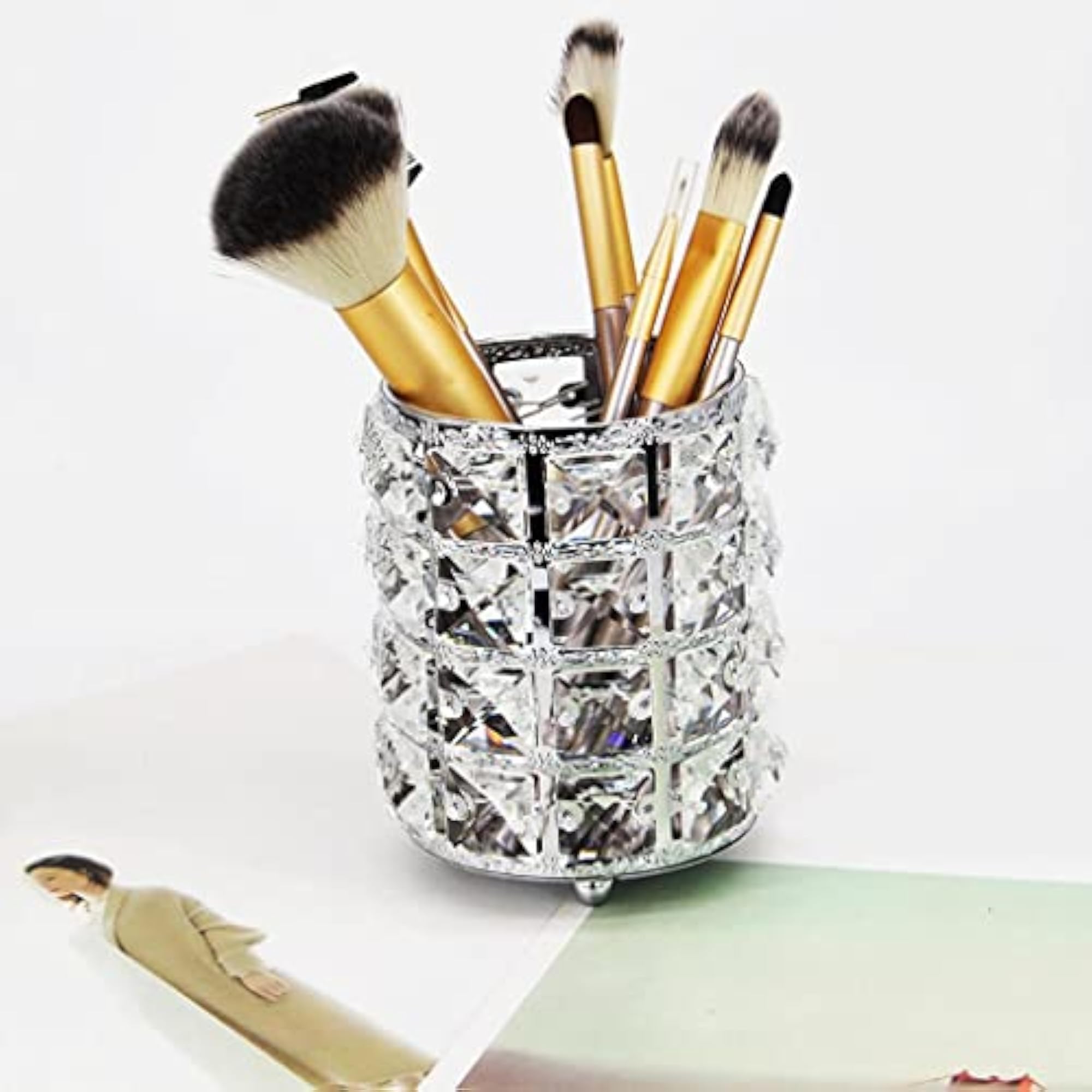 Crystal Makeup Storage Brush Holder, Silver