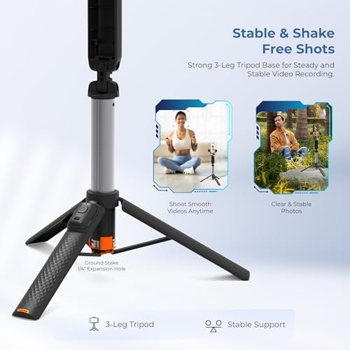 Image of Digitek (DTR 470SS) Foldable Tripod Selfie Stick with Wireless Remote & 3 Leg Tripod Base, 4.67 Ft Max Height, 360 Degree Rotation, Use with Smartphone for Vlogging, Reels, Travel & Content Creation