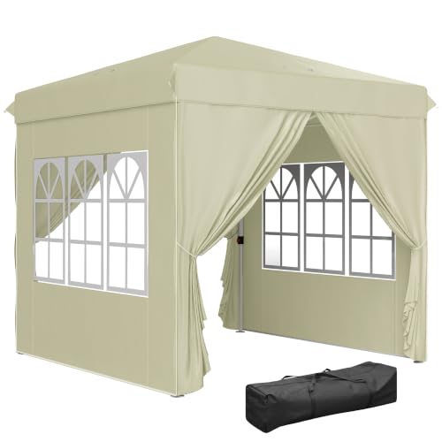 Outsunny Pavillon 2,5x2,5m Wasserabweisend Stabil Winterfest Cremeweiß