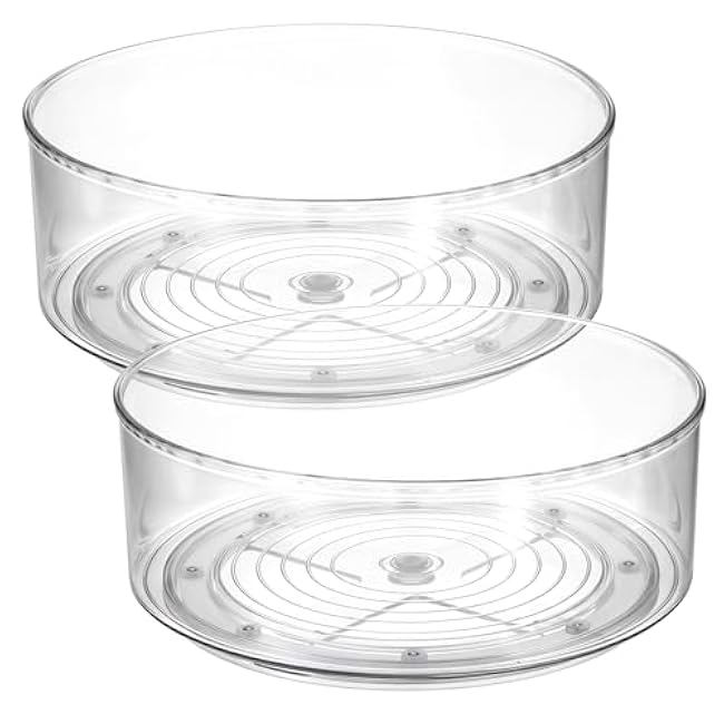 2Pcs Lazy Susan Organizer 9 Clear Lazy Susan Turntable for Cabinet Turntable Organizer for Pantry Organizers Non-Skid Fridge Organizers Food Storage Container for Kitchen Refrigerator Bathroom Table
