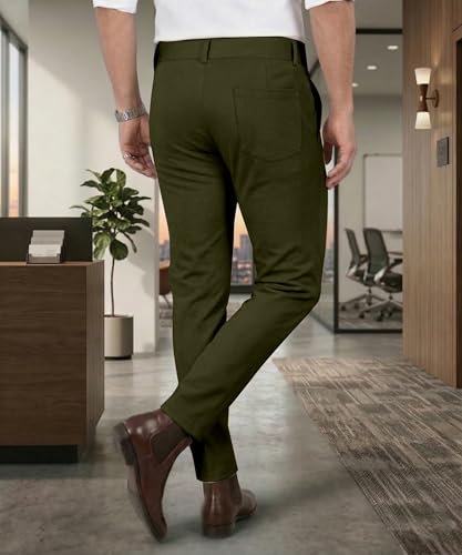 Image of Mehrang Men's Stretchable Stretchable Formal Pant Trousers | Stylish Slim Fit Men's Wear Trousers for Office or Party | Polycotton Knitted Fabric