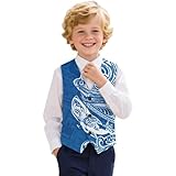 Yreiwoby Fashion Boys Dress Vest Suit Waistcoat Formal Business Slim Fit Suits for Boys Blue Button Up Vests V-neck Sleeveless Tuxedo Jacket with Pockets