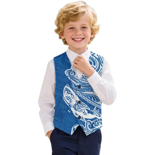Yreiwoby Fashion Boys Dress Vest Suit Waistcoat Formal Business Slim Fit Suits for Boys Blue Button Up Vests V-neck Sleeveless Tuxedo Jacket with Pockets