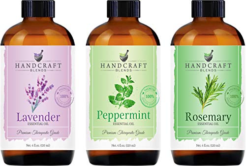 Handcraft Lavender Essential Oil, Peppermint Essential Oil and Rosemary Essential Oil Set â€“ Huge 4 Fl. Oz â€“ 100% Pure and Natural Essential Oils â€“ Premium Therapeutic Grade with Premium Glass Dropper