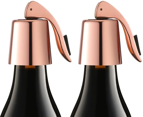 Pafusen Wine Stoppers Set of 2, Stainless Steel Wine Bottle Stopper with Silicone Seal, Reusable Wine Freshness Keep, Wine Saver Wine Bottle Sealer Stopper, Wine Accessories (Rose Gold)