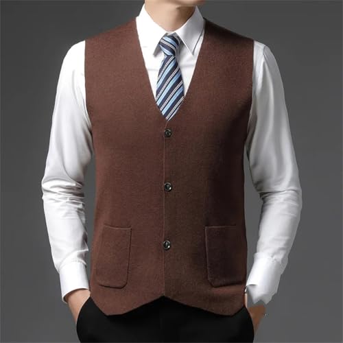 Men's Solid Color Single-Breasted Casual Cardigan, V-Neck Pocket Stitching Wool Vest3