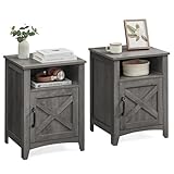 VASAGLE LIRY Collection - Farmhouse Nightstand with Barn Door, Set of 2, Bedside Table with Storage, Side End Table, Night Stand, Open Compartment, for Bedroom, Misty Gray ULET809G68