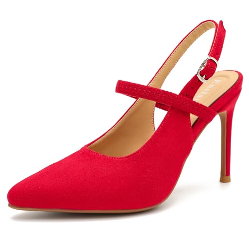 Women's Pointed Toe Slingback Pumps Low Kitten Heel Closed Toe Sexy Elegant Dressy Pumps with Strap Wedding Bride Prom Shoes