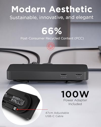 Image of Lenovo USB-C Dual Display Travel Dock w / 100W Power Adapter - 7 Ports, Integrated USB-C Cable, Universal Compatibility, Dual Displays at 4K - Black