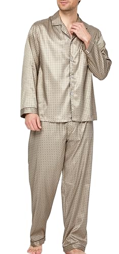Pijama largo de satén para hombre, con botones, ropa de dormir, marrón, (Coffee/Brown), Medium