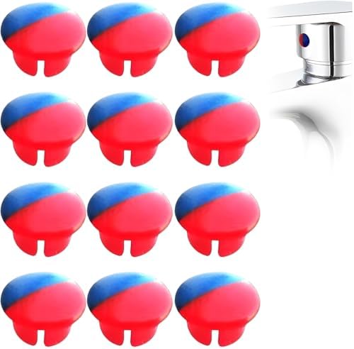 12 Pcs Hot and Cold Water Faucet Indicator Tap Insert Index Buttons Parts for 6.8mm Holes Red Blue Temperature Caps Accessories Kitchen Bathroom (Red Blue, 6 * 9mm)