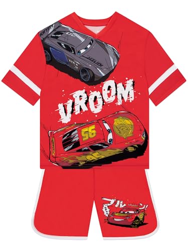 Disney Cars Sommer Set Für Jungen Lightning McQueen Shorts Jungen Mit Rotem T Shirt 2-Teiliges Cars Outfit Für Sommer Rot 104