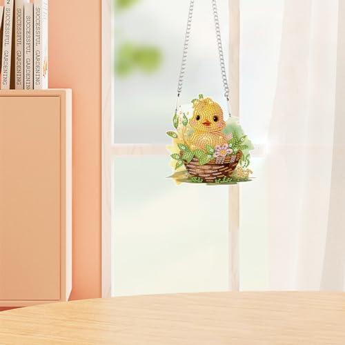 Image of AiYuanzsh Yellow Duck Diamond Painting Kit with Hanging Chain, DIY 5D Diamond Art Hanging Kit for Adults, Acrylic Mini Suncatcher, Special Shaped Crystal Wall Ornament, Home Decor, Holiday Craft