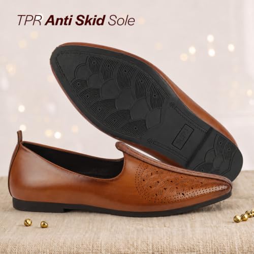 Image of FAUSTO Mens Laser Cut Ethnic Slip On Wedding Juttis and Mojaris | Festive Ethnic Dress Shoes