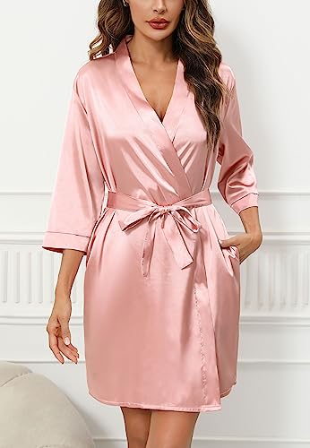Samring Women's Bride Bridesmaids Robe Short Satin Kimono Robes for Wedding & Bridal Party Silk Bathrobes for Women4