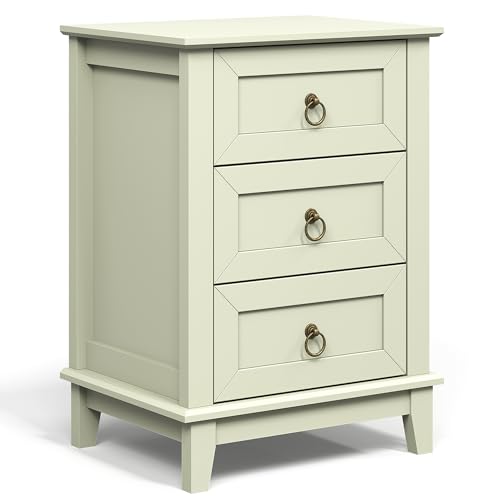 RoyalCraft Painted Nightstand with 3 Drawers, Tall Bedside Table with Vintage Brass Ring Pulls, Farmhouse Wood End Table for Bedroom, Light Green by RoyalCraft - Used condition - Image 8