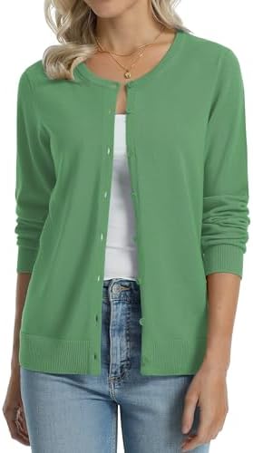 QUALFORT Damen Strickjacke aus 100% Baumwolle weich & leicht Langarm mit Knopfleiste