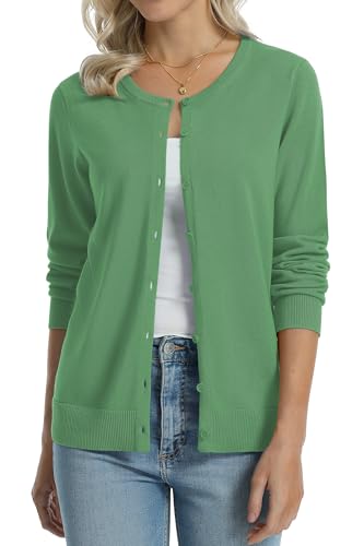 Image of QUALFORT Women's 100% Cotton Lightweight Cardigans Long Sleeve Knitted Button Down Sweater