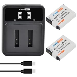 PowerTrust 2Pcs EN-EL12 Akku und Ladegerät für Nikon Coolpix A1000 S9900s A900 S9700 W300 B600 S9600 S32 S31 P310 AW110s AW120 S9400 S800c S9050 S1200pj S1200pj