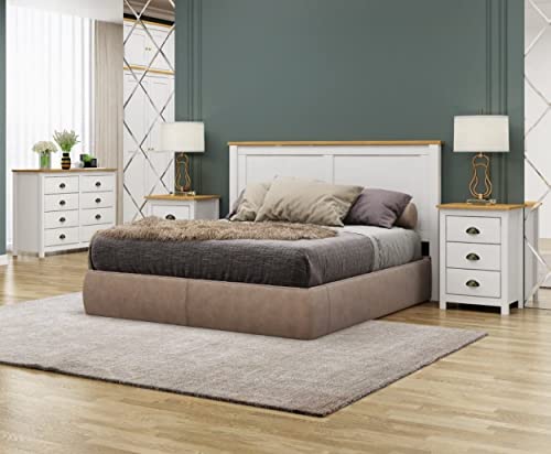 Mesa Cabeceira em Madeira 3 Gavetas Linha Topázio - Branco/carvalho