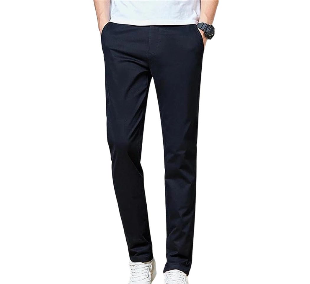 Men Cotton Straight Suit Pants High Waist Business Casual Office Party Elegant Trousers