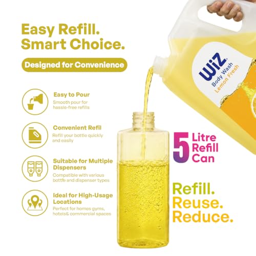 Image of Wiz Lemon Fresh Body Wash 5L Refill Can | Paraben Free Shower Gel | Citrus Fragrance | Family Pack Liquid Body Cleanser for Men & Women