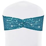 SquarePie Pack of 50 Chair Sashes Teal Glitter Bows Bands for Wedding Banquet Party Decoration