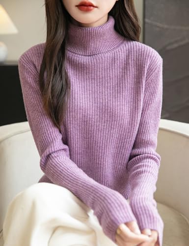 Women's 100% Merino Wool Turtleneck Sweater 2025 Fall Winter Long Sleeve Warm Soft Ribbed Knit Pullover Sweater2