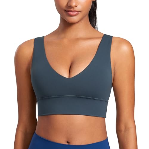 Image of CRZ YOGA Butterluxe V Neck Longline Sports Bra | Light Support, Removable Pads, Yoga, Extremely Soft, U Back, Wide Straps, for Women
