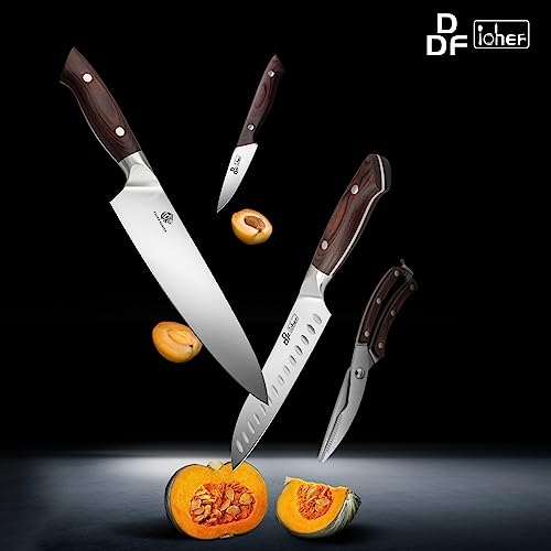 DDF iohEF Set Couteau Cuisine, 16 Pezzi Set di Coltelli da Cucina con Blocco, Ceppo Coltelli Professionali Ultra Affilati in Acciaio Inossidabile con Affilatrice Forbici - immagine 5
