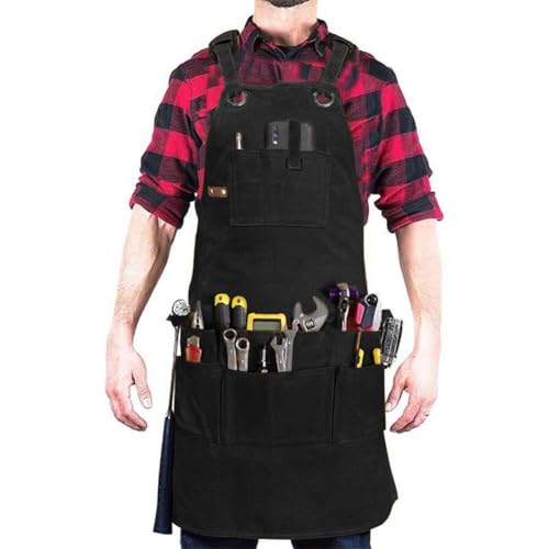 NiuLumea Tablier de travail en toile épaisse pour le travail du bois et le jardinage, imperméable et résistant à l'usure avec plusieurs poches