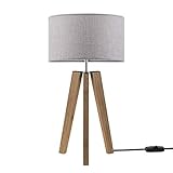 Paco Home Tischleuchte Dreibein Nachttischlampe Stehlampe Schlafzimmer E27 Stoff Lampenschirm E14 Mit Schalter Einfarbig, Farbe:Grau (Ø28cm), Leuchtenart/Farbe:Tischleuchte - Bambus