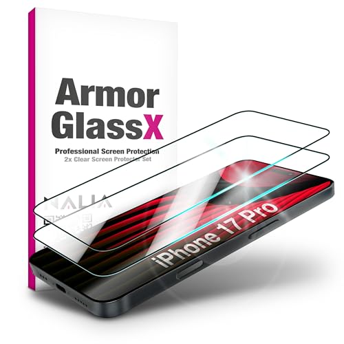 NALIA ArmorGlassX compatible con Apple iPhone 17 Pro Vidrio (Protector de Pantalla Súper Claro), 2x Cristal Templado 9H, Sensible al Tacto, Antirayaduras, Anti-Manchas, Marco Negro, Apto para Fundas