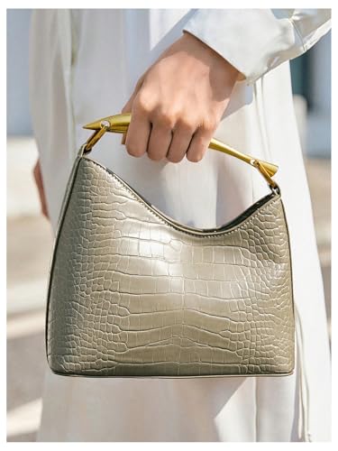 Milumia Women‘s Crocodile Print Top Handle Satchel Handbags Asymmetrical Shoulder Bags3