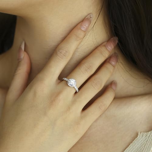AGVANA Halo of Devotion 0.64-1.43 Ct. Tw. Lab Grown Diamond Halo Engagement Ring in Sterling Silver (0.3-1 Carat Main Stone) Promise Anniversary Wedding Ring for Women (D-E Color, VS Clarity)2