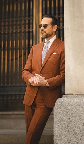 VENNYNG Men's Two-Piece Wedding Dress Suit Work Wear Summer Linen Breathable Jacket Pant Set Slim Fit3